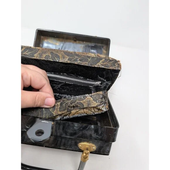 Vintage StyleCraft Handbag Purse Black Pearlized Marbled Lucite Vanity 60s As Is - Picture 8 of 11